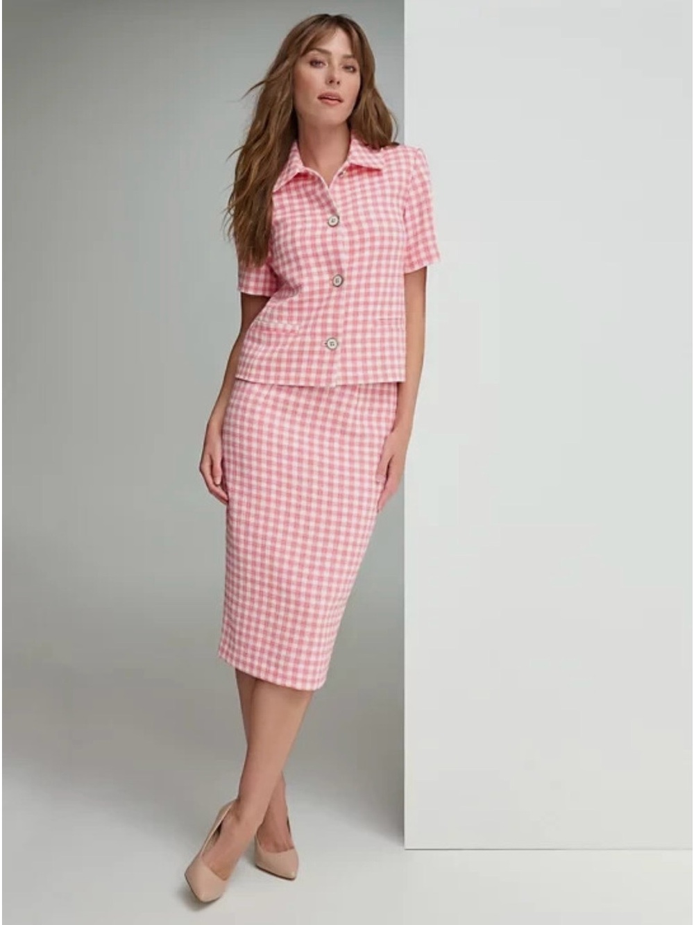 Tommy Hilfiger Barbie Pink & White Gingham Button-Down Skirt Suit Set